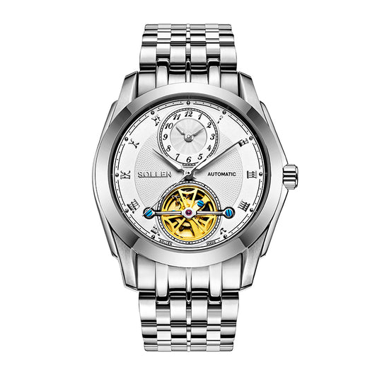 Sollen SL501 Automatic Watch - Men's Stainless Steel 7-Bead Bracelet Multi-Function Wristwatch