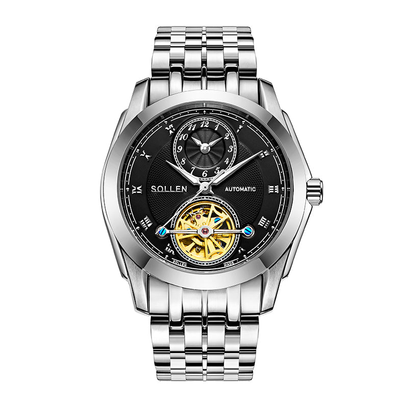 Sollen SL501 Automatic Watch - Men's Stainless Steel 7-Bead Bracelet Multi-Function Wristwatch