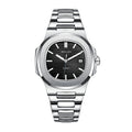 Sollen SL505 Automatic Watch - Men's Stainless Steel H-Link Bracelet Horizontal Grooved Dial Wristwatch