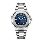 Sollen SL505 Automatic Watch - Men's Stainless Steel H-Link Bracelet Horizontal Grooved Dial Wristwatch