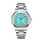 Sollen SL505 Automatic Watch - Men's Stainless Steel H-Link Bracelet Horizontal Grooved Dial Wristwatch