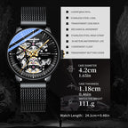 Sollen SL202 Men's Full Skeleton Automatic Mechanical Watch - 42mm Stainless Steel Case Frosted Open Dial Luminous Hands Wristwatch