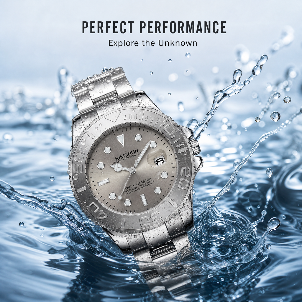 JEMSDUN JSD1818 Live Edition Men's Yacht-Master Style Quartz Watch - 43mm Rotating Relief Bezel Crystal Marker Dial 3H Date Cyclops Lens Metal Wristwatch