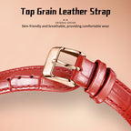 Sollen SL456 Quartz Watch - Women's Genuine Leather Round Wristwatch with Floating Heart Charms