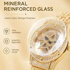 LOOK WORLD RKS245 Live Edition Men's Iced Out Watch - Luxury Full Crystals Encrusted Round Case Creative Spinning Star Dial Metal Band Hiphop Wristwatch