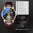 Sollen SL302X Men's Open Heart Automatic Mechanical Watch - 41mm Stainless Steel Case Moon Phase Dual Time Leather Strap Wristwatch