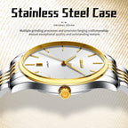 Sollen 9008 Automatic Watch - Men's Sunray Dial Slim Profile 9-Bead Stainless Steel Bracelet Wristwatch