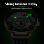 Sollen SL359 Men's Open Heart Full Skeleton Automatic Mechanical Watch - 42mm Stainless Steel Case Slim 9.9mm Luminous Markers Mesh Bracelet Wristwatch