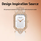 Sollen SL426 Women's Tank Quartz Watch - 20x26mm Slim 7mm Crystal Bezel Swarovski Zirconia Genuine Leather Strap Wristwatch