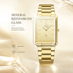 REWARD RD 613568M Quartz Watch - Live Edition Men's Classic Square Full IPG Gold Stainless Steel Band Ultra-Slim 8.5mm Case 6H Date Brushed Dial Wristwatch