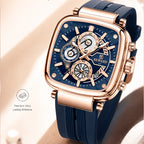 REWARD RD 831509M Quartz Watch - Live Edition Men's Luxury Cushion Case Full Chronograph Luminous Hands Date Window Sport Silicone Strap Wristwatch