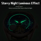 Sollen SL329 Men's Open Heart Automatic Mechanical Watch - 41mm Stainless Steel Case Moon Phase Celestial Dial Leather Strap Wristwatch