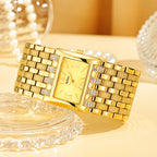 LX1044 Quartz Watch - Live Edition Luxury Horizontal Rectangular Gold Case Dual-Row Crystal Accent Bezel 31mm Wide Link Bracelet Wristwatch