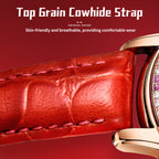 Sollen SL408 Women's Dandelion Skeleton Automatic Watch - 35mm Crystal Bezel Mother of Pearl Dial Leather Strap Wristwatch