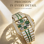 PRECIOUS 8208 Live Edition Men's Iced Out Watch - Luxury Baguette Crystals Encrusted Square Case Fully Skeleton See Through Dial Metal Band Hiphop Wristwatch