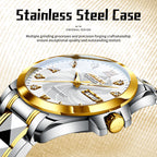 Sollen 9089 Automatic Watch - Men's Dress Citizen 8205 Wavy Dial Day Date Roman Crystal Marker 7-Bead Steel Bracelet Wristwatch