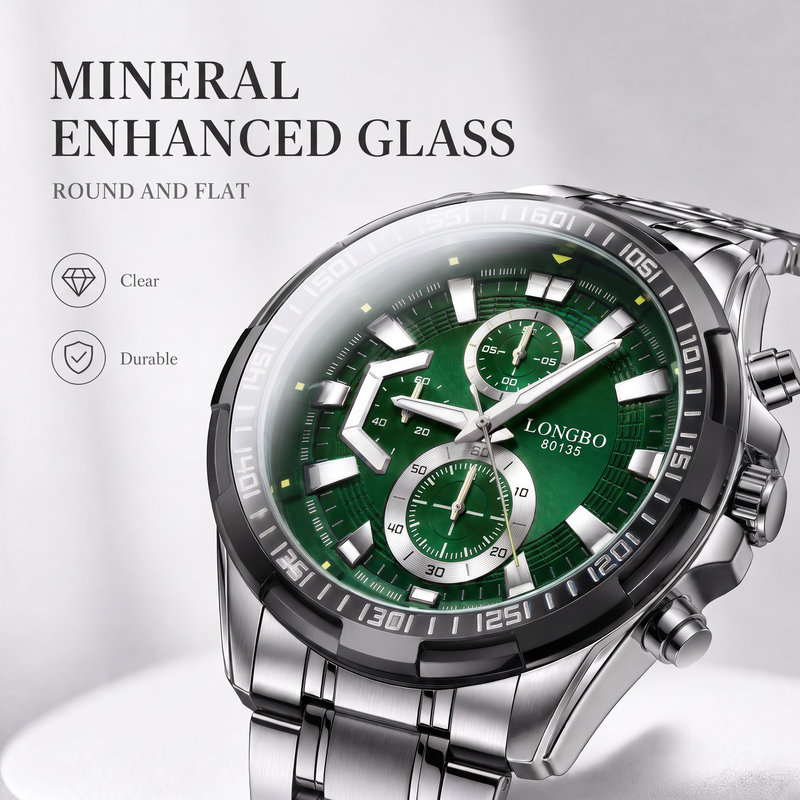 LONGBO LA80135G Live Edition Men's Sport Quartz Watch - 47mm Case Sporty Multi-Subdial Design Stainless Steel Bracelet Wristwatch