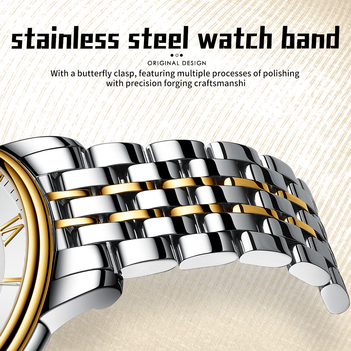 Sollen 9052 Automatic Watch - Men's Dress 8 Crystal Accent 8 Faceted Marker 7-Bead Stainless Steel Bracelet Wristwatch