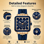 REWARD RD 833569M Quartz Watch - Live Edition Men's Luxury Bold Square Case Full Chronograph Luminous Hands Date Window Sport Silicone Strap Wristwatch