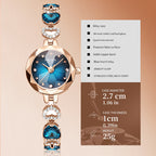 Sollen SL470 Quartz Watch - Women's Oval Peacock Blue Dial Faceted Prismatic Glass Jewelry Bracelet Wristwatch