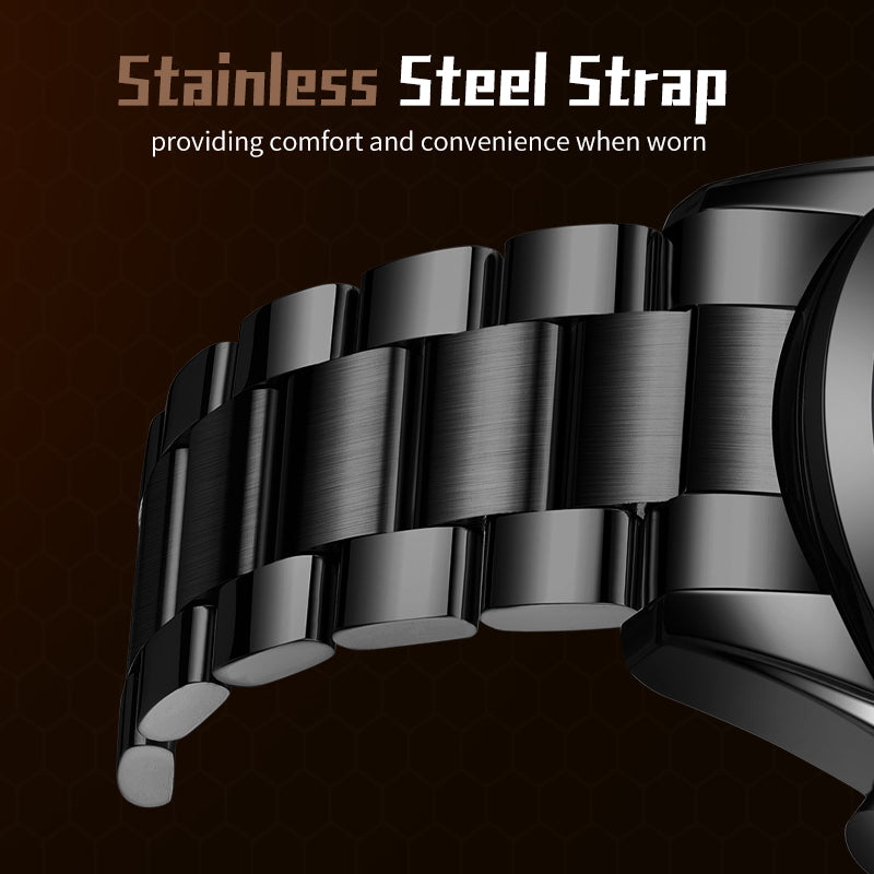 Sollen SL725 Chronograph Watch - Men's All-Black Case Multi-Function Stainless Steel Link Bracelet Wristwatch