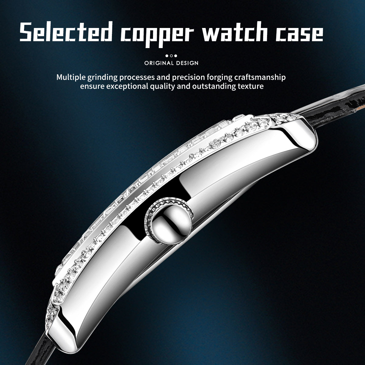 Sollen SL432 Women's Tank Quartz Watch - 33x43mm Full Pave Crystal Dial Iced Out Genuine Leather Strap Wristwatch