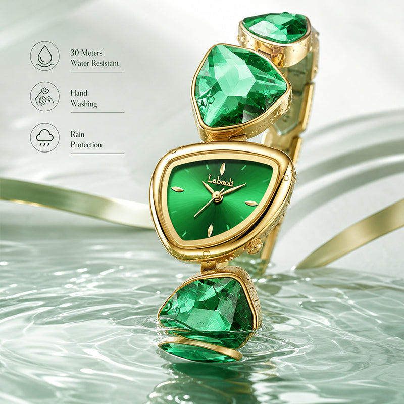 Labaoli LA682 Quartz Watch - Live Edition Women's Avant-Garde 27mm Asymmetric Case Irregular Cobblestone Faceted Gemstone Link Jewelry Bracelet Timepiece