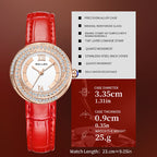 Sollen SL450 Women's Quartz Watch - 33.5mm Crystal Bezel Enamel Roman Dial Genuine Leather Strap Wristwatch
