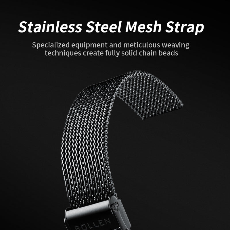 Sollen SL358 Men's 3D Rotating Wheel Rim Quartz Watch - 42.5mm Stainless Steel Case Racing Car Caliper Dial Mesh Bracelet Wristwatch