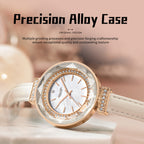 Sollen SL427 Women's Quartz Watch - 35mm Crystal Bezel Mother of Pearl Dial Swarovski Zirconia Genuine Leather Strap Wristwatch