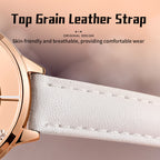 Sollen SL423 Women's Quartz Watch - 33.5mm Vinyl Record Texture Dial 12 Zirconia Markers Genuine Leather Strap Wristwatch