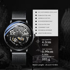Sollen SL317 Men's Skeleton Dragon Automatic Mechanical Watch - 42mm Stainless Steel Case Slim 9.9mm Open Heart Mesh Bracelet Wristwatch