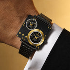 Oulm HT5024 Live Edition Men's Tactical Watch - Cyberpunk Multi Time Zone Dual Movement Rectangle Armor Case Metal Band Sport Wristwatch