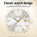 Sollen 9032 Automatic Watch - Men's Sunray Dial Luminous Dot Markers 9-Bead Stainless Steel Bracelet Wristwatch