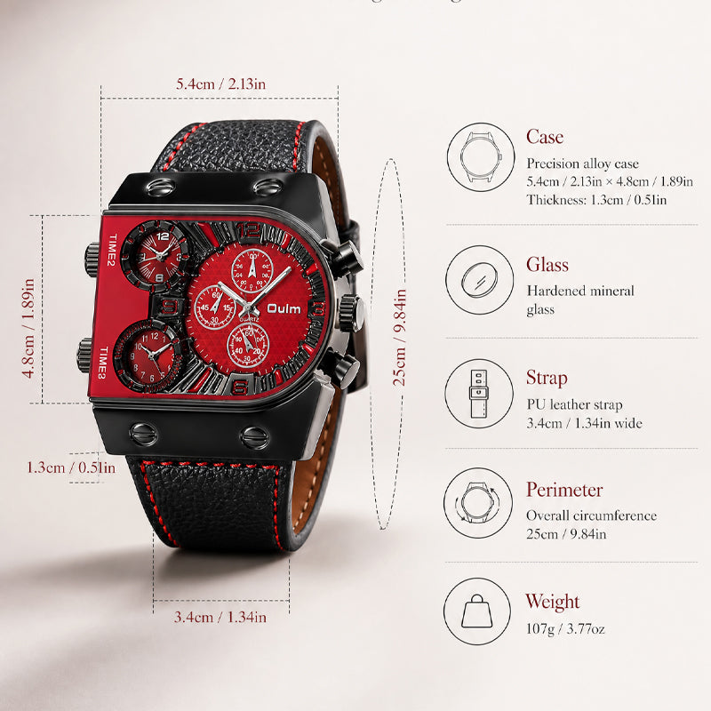 Oulm HP9315 Quartz Watch - Live Edition Men's Heavy Steampunk Industrial Matte Case Luminous Hands Wide Leather Strap Tactical Wristwatch