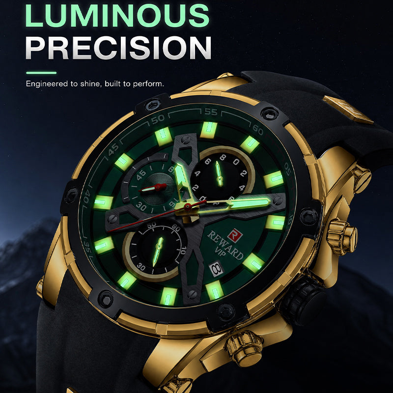 REWARD RD 83016M Quartz Watch - Live Edition Men's Heavy Tactical Armor Case Full Chronograph Luminous Hands Date Window Sport Silicone Strap Wristwatch