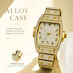 BELBI BELBL-8246 Live Edition Men's Iced Out Watch - Luxury Full Crystals Encrusted Tonneau Case Pave Dial Eastern Arabic Numerals 3H Date Metal Band Hiphop Wristwatch