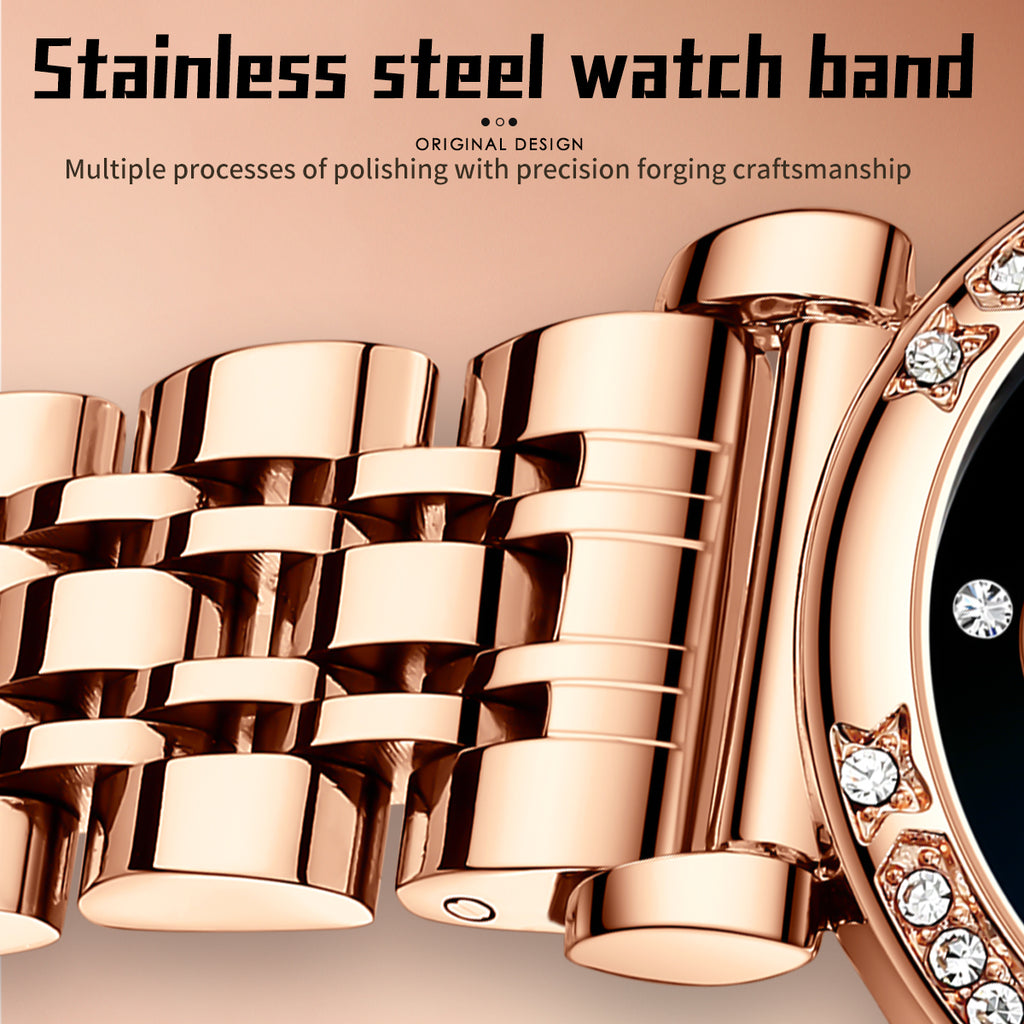 Sollen SL458 Quartz Watch - Women's Stainless Steel Solid 7-Bead Bracelet Starry Gradient Dial Wristwatch
