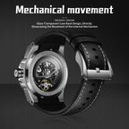 Sollen SL326 Men's Skeleton Automatic Mechanical Watch - 43mm 316L Stainless Steel Case Sapphire Crystal Multi-Layer Dial Leather-Pattern Silicone Strap Wristwatch