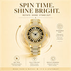LOOK WORLD RKS1006 Live Edition Men's Iced Out Watch - Luxury Full Crystals Encrusted Bold Case Creative Spinning Sunburst Dial Metal Band Hiphop Wristwatch