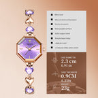 Sollen SL471 Quartz Watch - Women's Rose Gold Purple Chalcedony Jewelry Bracelet Faceted Glass Wristwatch