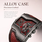 Oulm HP1220 Quartz Watch - Live Edition Men's Steampunk Dual Time Zone Asymmetrical IPB Black Case 44mm Wide PU Leather Cuff Band Wristwatch