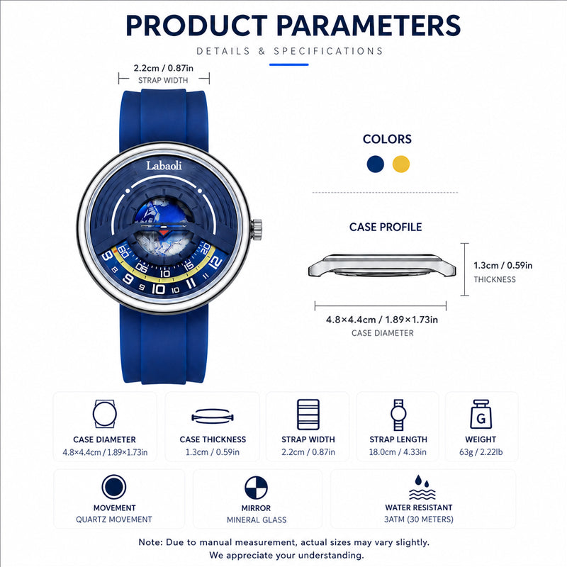 Labaoli LA453 Quartz Watch - Live Edition Men's & Women‘s Tech Sport 44mm Domed Case Futuristic Sunken Orbital Hand Alignment High-Flexibility Silicone Strap Wristwatch