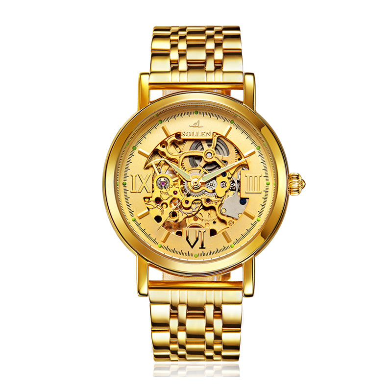 Sollen SL601 Automatic Watch - Men's Full Skeleton Mechanical Dial Wristwatch