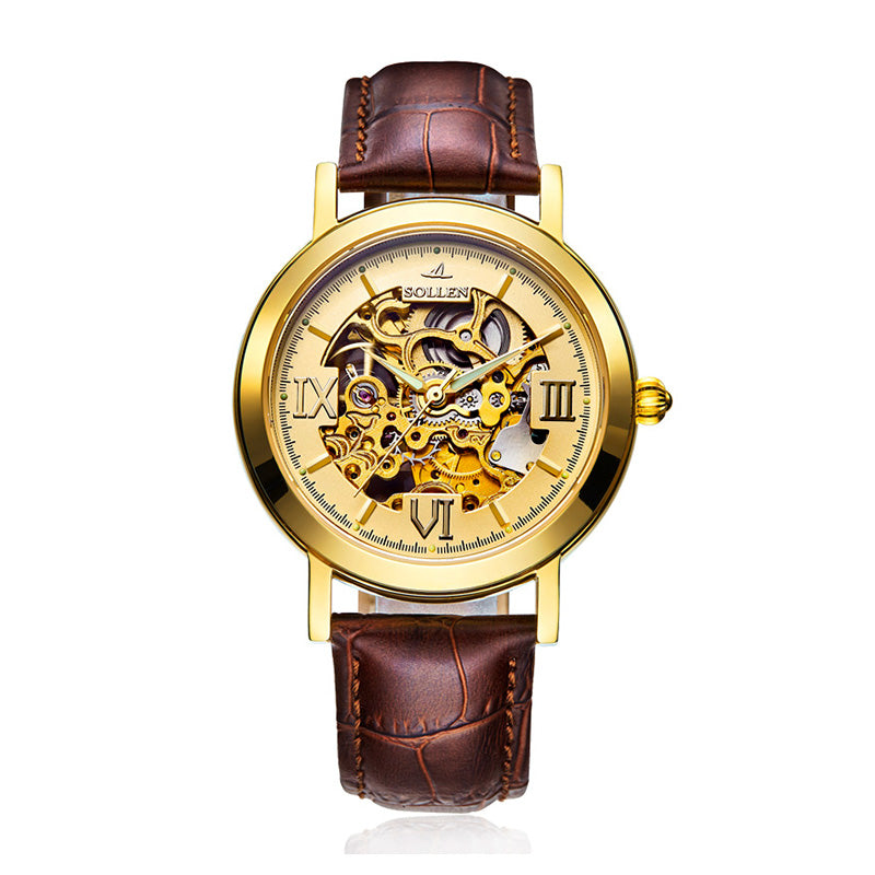 Sollen SL601 Automatic Watch - Men's Full Skeleton Mechanical Dial Wristwatch