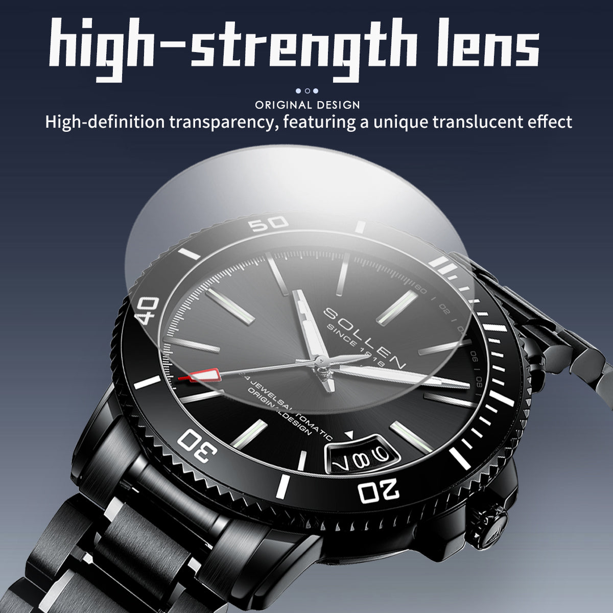Sollen SL609 Automatic Watch - Men's Stainless Steel 5-Bead Bracelet Rotatable Bezel Seiko NH35A Wristwatch