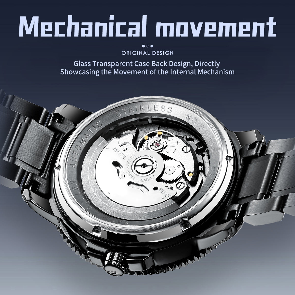 Sollen SL609 Automatic Watch - Men's Stainless Steel 5-Bead Bracelet Rotatable Bezel Seiko NH35A Wristwatch