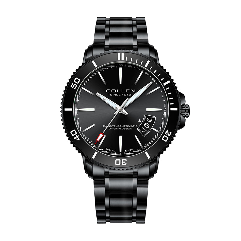 Sollen SL609 Automatic Watch - Men's Stainless Steel 5-Bead Bracelet Rotatable Bezel Seiko NH35A Wristwatch