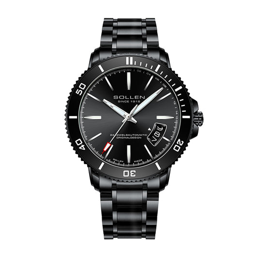 Sollen SL609 Automatic Watch - Men's Stainless Steel 5-Bead Bracelet Rotatable Bezel Seiko NH35A Wristwatch