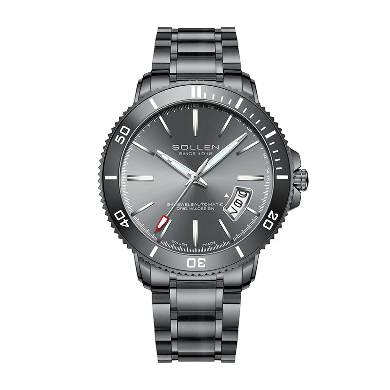 Sollen SL609 Automatic Watch - Men's Stainless Steel 5-Bead Bracelet Rotatable Bezel Seiko NH35A Wristwatch